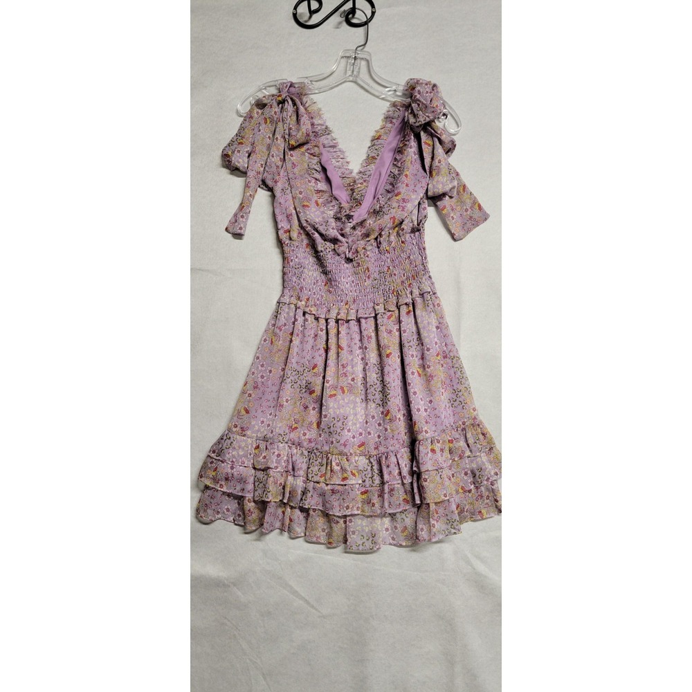 Light Purple W Small Floral Print  Sheer W/ Lining Short Alexis tank Dress Sz XS